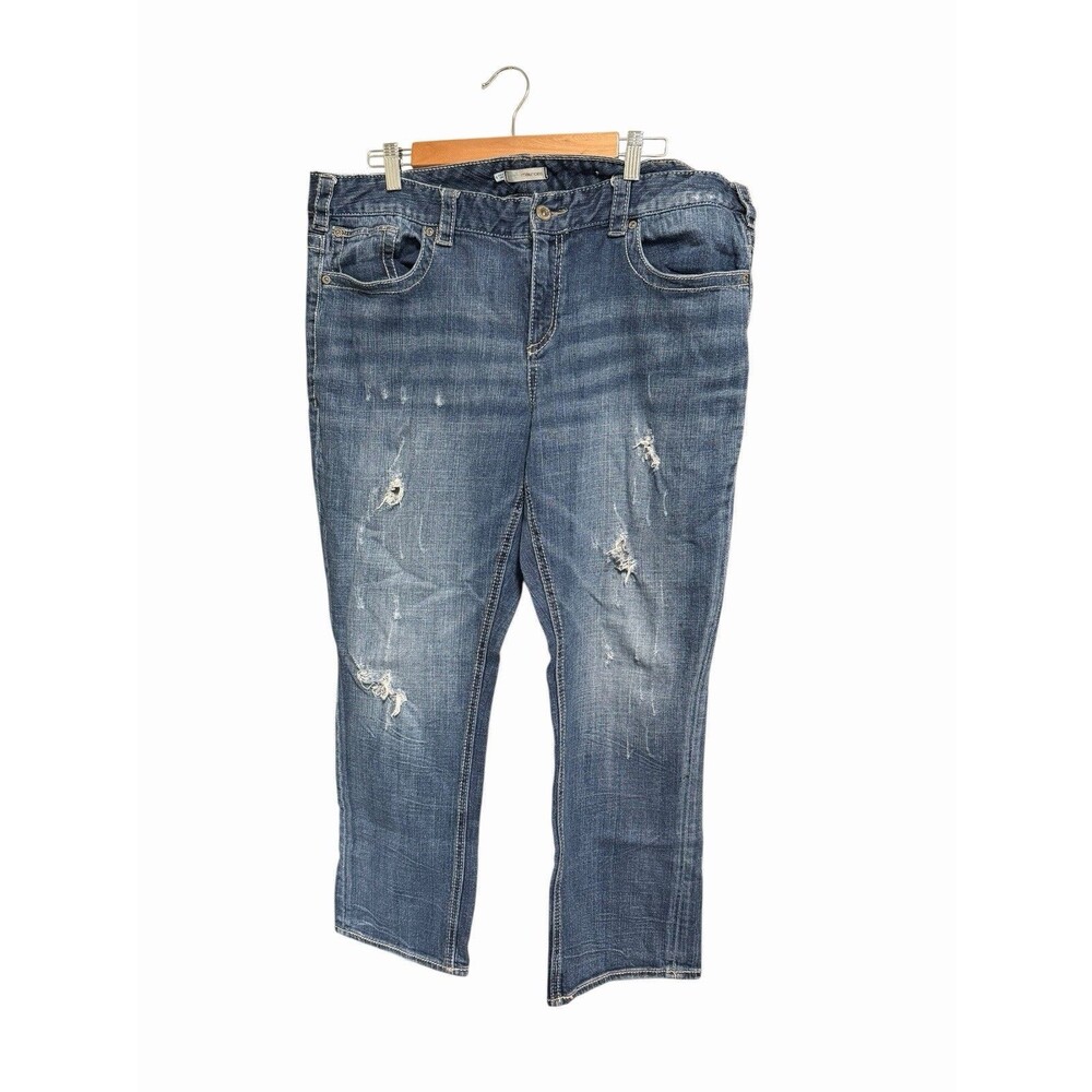 Maurices Womens 16  36x29 Bootcut Jeans Medium Wash Mid Rise Stretch Distressed